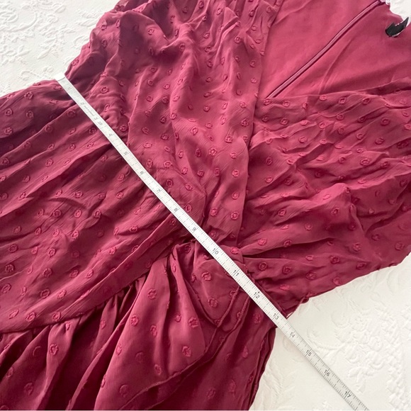NWOT Lulus Have Harmony Burgundy Swiss Dot Ruffled Faux Wrap Midi Dress Medium - Picture 8 of 8
